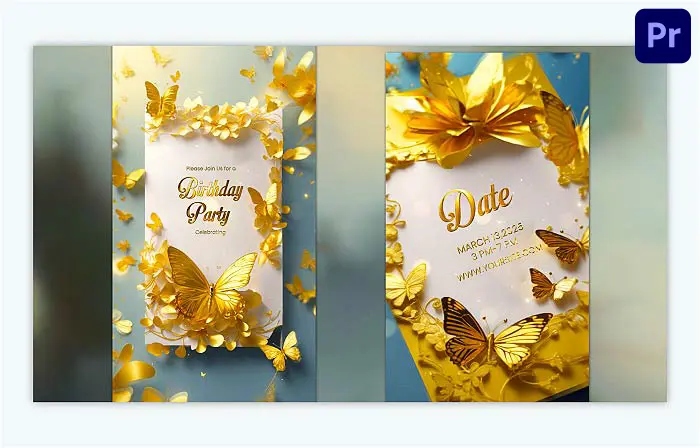 Golden 3D Butterfly Birthday Invitation IG Story